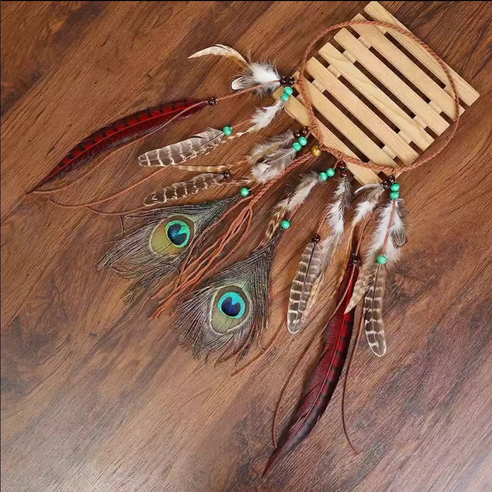 NIP Boho Peacock Red Hawk Feather Suede Headband - Picture 4 of 5